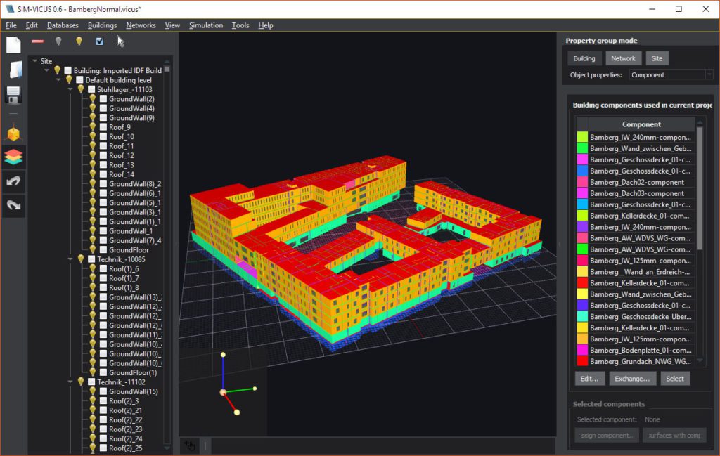 SIM-VICUS Building Simulation 3D GUI dark mode
